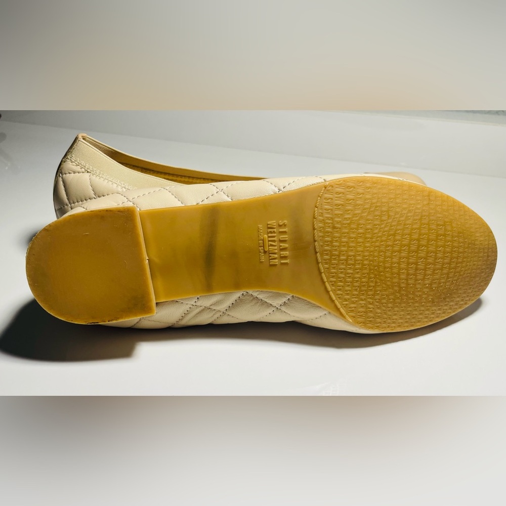 STUART WEITZMAN AUTH $299 Women's Beige Napa Leather Quiltable Flat Shoes Sz 7.5 - Picture 13 of 14